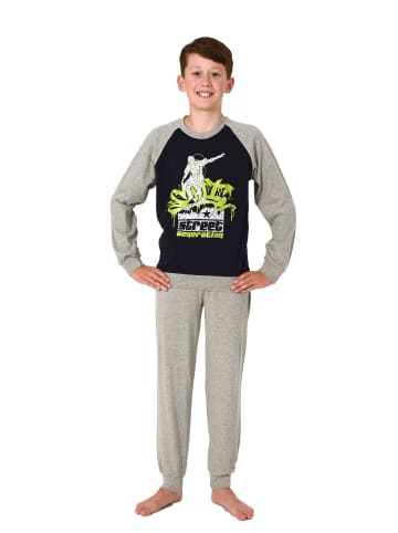 NORMANN Pyjama langarm Bündchen Schlafanzug Skater - 70488 in navy