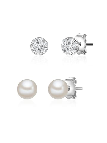 Lulu & Jane 2er Set Ohrstecker Perle weiß Zirkonia weiß in silber
