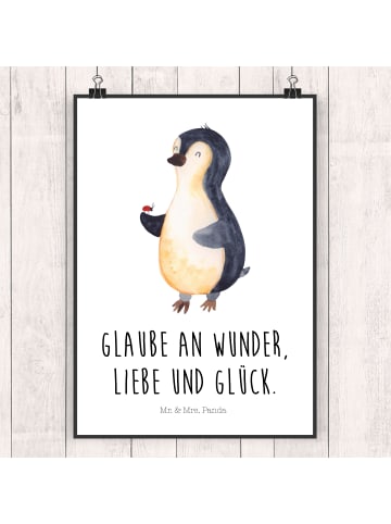 Mr. & Mrs. Panda Bild Pinguin Marienkäfer mit Spruch in Weiß