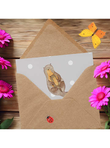 Mr. & Mrs. Panda Einladungskarte Otter Kind mit Spruch in Grau Pastell