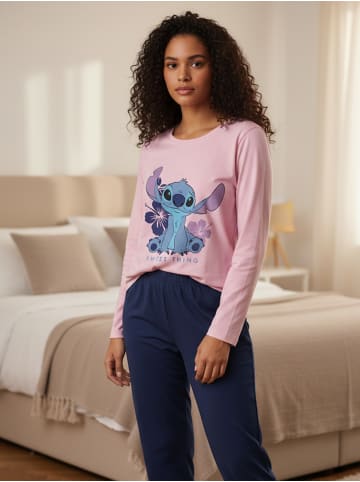 Lilo & Stitch Disney Lilo & Stitch Schlafanzug Pyjama Set Langarm Oberteil in blau/rosa