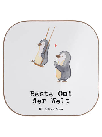 Mr. & Mrs. Panda Bierdeckel Pinguin Beste Omi der Welt mit Spruch in Weiß