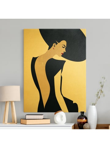 WALLART Leinwandbild Gold - Dame mit Hut in Dunkelblau in Blau