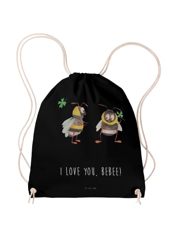 Mr. & Mrs. Panda Jutebeutel Bienen Paar mit Spruch in Schwarz