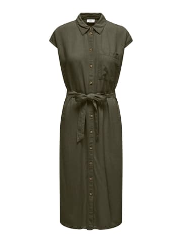 JACQUELINE de YONG Kleid Midi mit Gürtel Knopfleiste Brusttaschen Kurzarm in Olive
