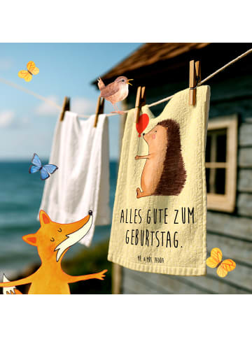 Mr. & Mrs. Panda Gästehandtuch Igel Luftballon mit Spruch in Gelb Pastell