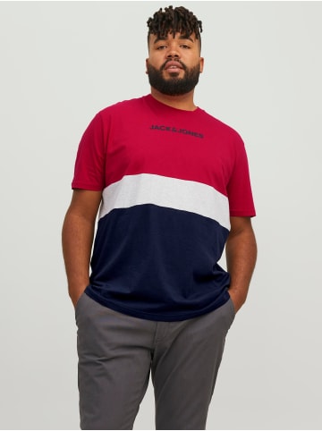 Jack & Jones Plus Size Collorblock T-Shirt mit Logo Print Shirt JJEREID in Rot