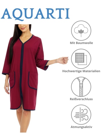 Aquarti Aquarti Damen Bademantel mit Reißverschluss 3/4 Ärmel in weinrot