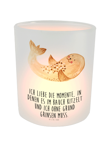 Mr. & Mrs. Panda Kerzen Windlicht Robbe Liegen mit Spruch in Transparent