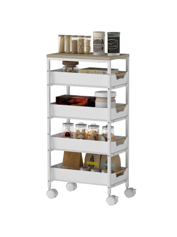 HOMCOM Küchenwagen in Weiß 39,5L x 24B x 82H cm