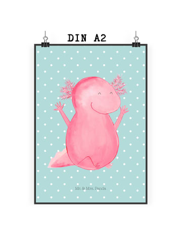 Mr. & Mrs. Panda Art Print Axolotl Hurra ohne Spruch in Türkis Pastell
