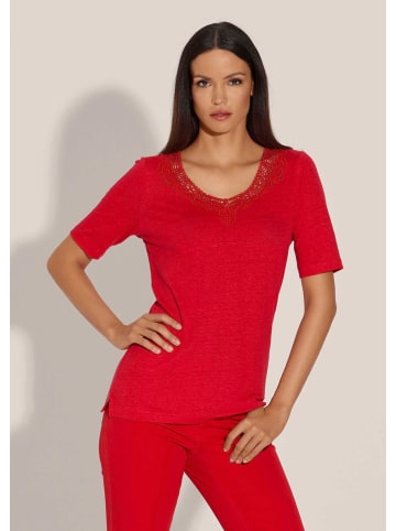 MADELEINE Kurzarm Leinen-Shirt mit Spitzenbesatz in rot