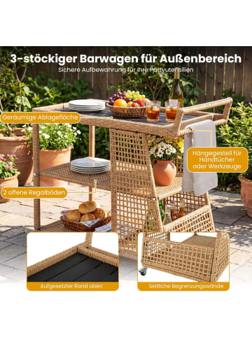 COSTWAY Servierwagen PE-Rattan 98 x 54 x 92 cm in Braun