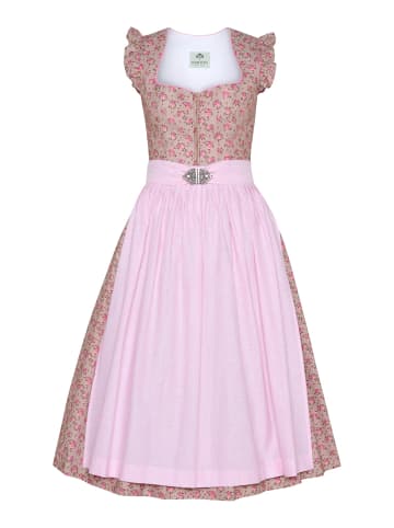Berwin Rosendruck-Dirndl mit Streifenschürze & Flügelarm