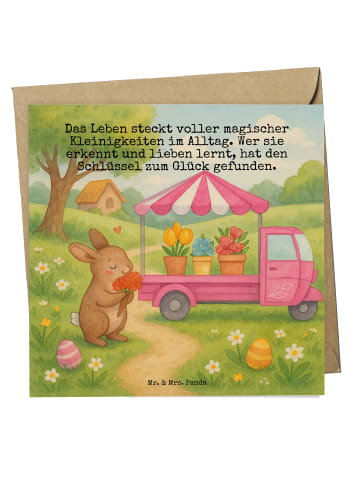 Mr. & Mrs. Panda Einladungskarte Osterhase Blumenwagen Design mi... in Weiß