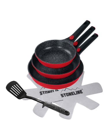 Stoneline Pfannen-Set 3-teilig mit abnehmbaren Griffen | ohne Deckel in Rubin rot