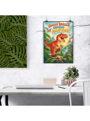 Plakat Tyrannosaurus verspielt Design mit Spruch in Weiß