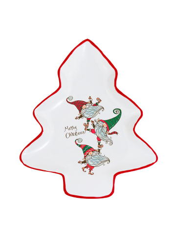 Geda Labels Teller Tannenbaum Merry Christmas Wichtel in Weiß - 19,5x23,2x2,3