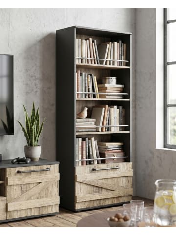 Beliani Bücherregal SALTER in Braun/Schwarz - (W) 60 x (H) 163 x (L) 30 cm