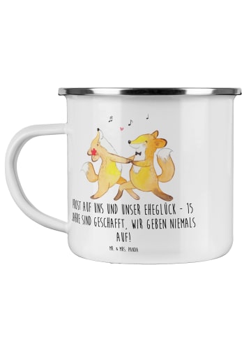 Mr. & Mrs. Panda Camping Emaille Tasse 15. Hochzeitstag Gläserne... in Transparent