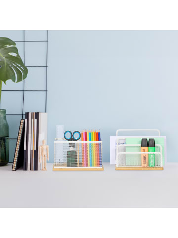 2-tlg. Schreibtisch-Organizer-Set in Weiß/ Natur
