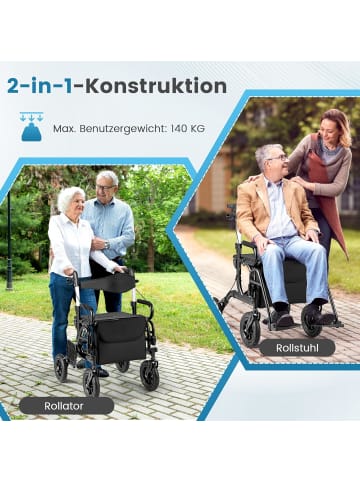 COSTWAY Rollator mit Luftbereifung faltbar bis 140 kg in Schwarz