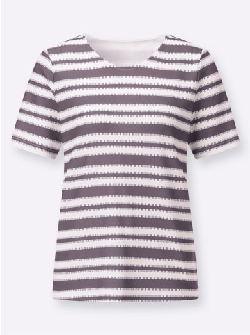 WITT WEIDEN Kurzarm-Shirt in anthrazit-weiß-geringelt