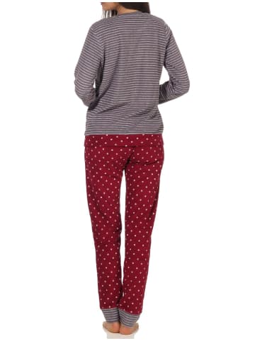 NORMANN Frottee Pyjama Bündchen Herz Tupfen und Ringeldesign - 58211 in Rot