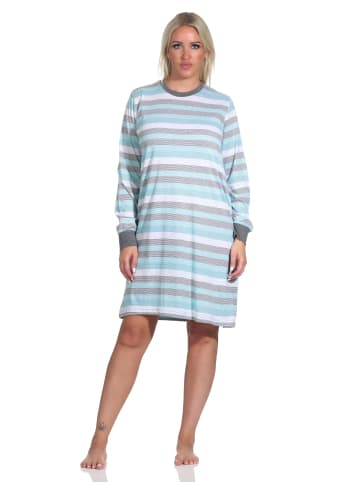 NORMANN Nachthemd langarm Bündchen Blockstreifen - 76134 in türkis