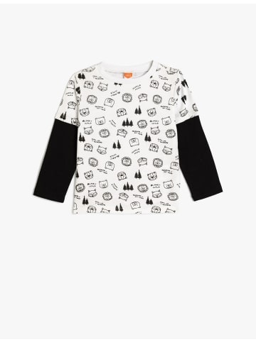 KOTON T-shirt in Ekru Gemustert