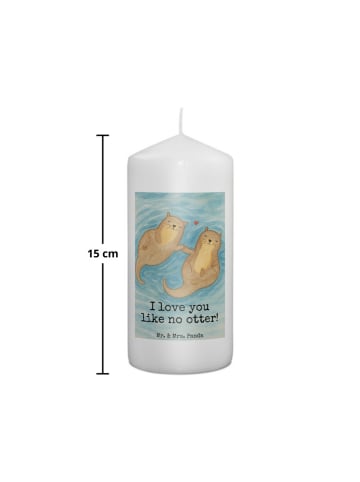 Mr. & Mrs. Panda Stumpenkerze Otter Hände halten Design mit Spruch in Weiß