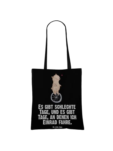 Mr. & Mrs. Panda Baumwollbeutel Bär Einrad fahren mit Spruch in Schwarz