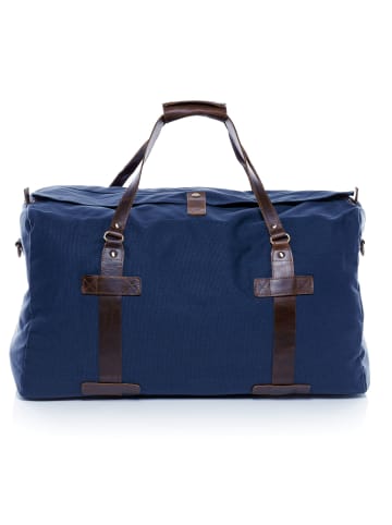 SID & VAIN Reisetasche echt Leder Weekender groß blau-braun CHASE in blau