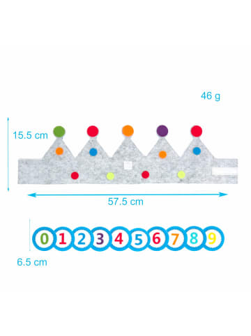 Intirilife Geburtstagskrone aus Filz mit austauschbaren Nummern 0 - 9 in Blau - Grau