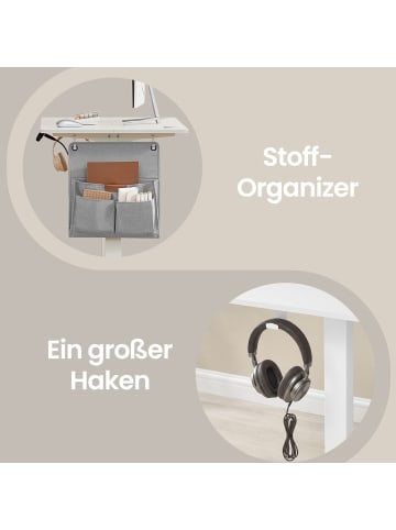 SONGMICS Schreibtisch Balok in Weiß - (B)70 x (H)(72-120) x (T)160 cm