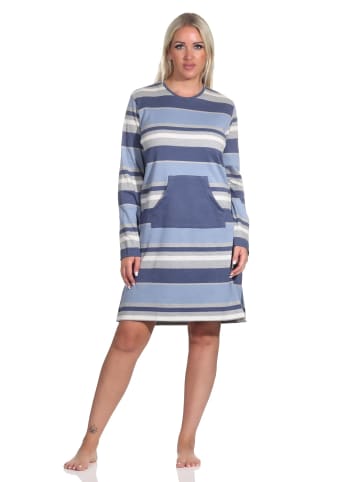NORMANN Nachthemd langarm Streifen interlock - 76432 in blau-melange