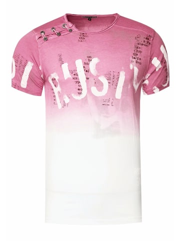 Rusty Neal T-Shirt Verwaschen mit Farbverlauf und Seitlicher Knopfleiste in Rosa
