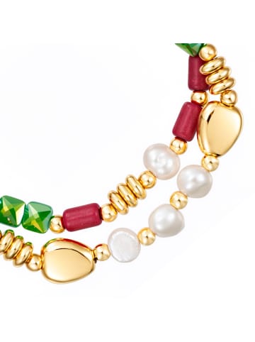 Lulu & Jane Armband aus Metall-Legierung mit Glas und Süßwasser-Zuchtperle in gelbgold