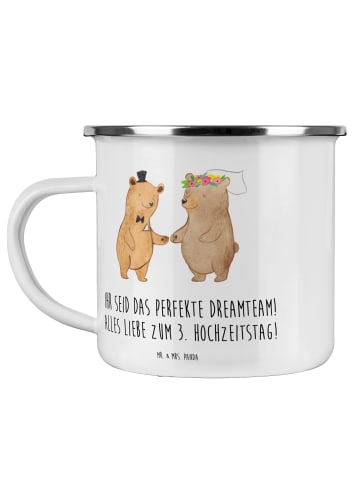 Mr. & Mrs. Panda Emaille Tasse 3. Hochzeitstag Lederhochzeit Dre... in Transparent