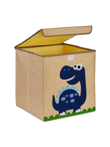 relaxdays Kinder-Aufbewahrungsbox "Dino" in Beige/ Blau - (B)33 x (H)33 x (T)33 cm