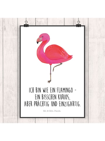 Mr. & Mrs. Panda Poster Flamingo Classic mit Spruch in Weiß