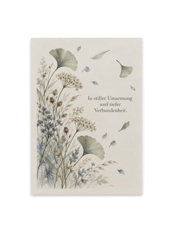 Trauerkarte Blumen sanft Design mit Spruch in Weiß