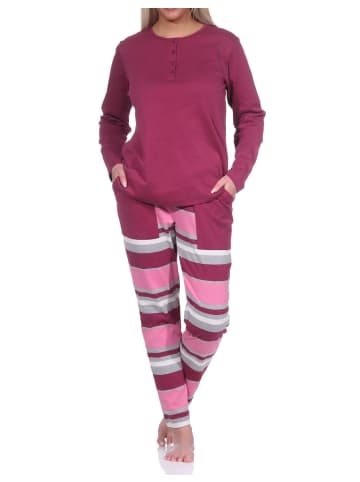 NORMANN Pyjama lang Schlafanzug gestreifter Hose interlock - 76001 in beere