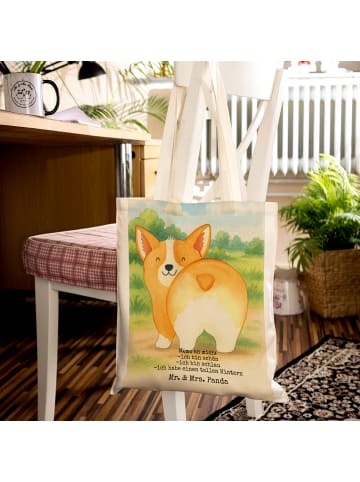 Mr. & Mrs. Panda Tragetasche Corgi Po Design mit Spruch in Weiß