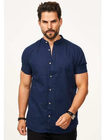 behype Kurzarmhemd - als Sommerhemd aus Leinen im Regular-Fit in Navy