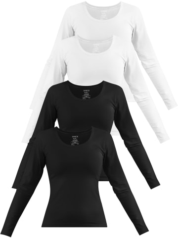 Janice 4 x Damen Langarmshirt Nimes in Schwarz/Weiß