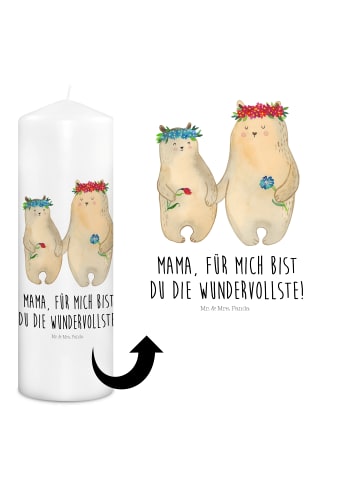 Mr. & Mrs. Panda Kerze Bären mit Blumenkranz mit Spruch in Weiß
