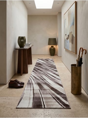 KADIMA DESIGN Teppich Kurzflor Waschbar Wellen DRAU Strapazierfähig OEKO-TEX in Braun