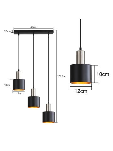 ZMH Pendelleuchte 3-flammige E27 in Schwarzgold Metall Vintage Max.25W