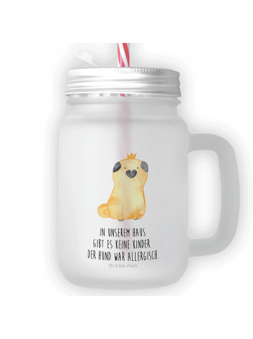 Mr. & Mrs. Panda Glas Mops Krone mit Spruch in Transparent